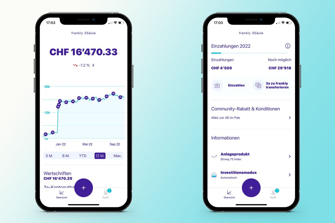 Der Homescreen mit der interaktiven Performance-Grafik
