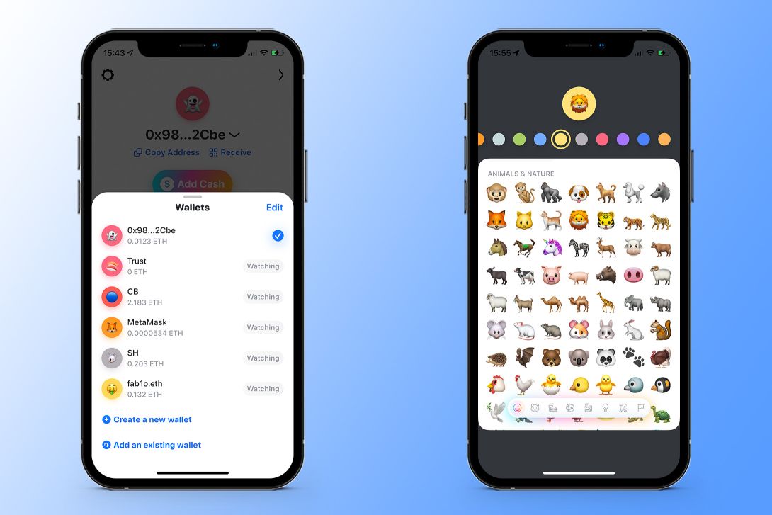 Verschiedene Wallets im Blick. Diese lassen sich benennen und mit einem Emoji versehen