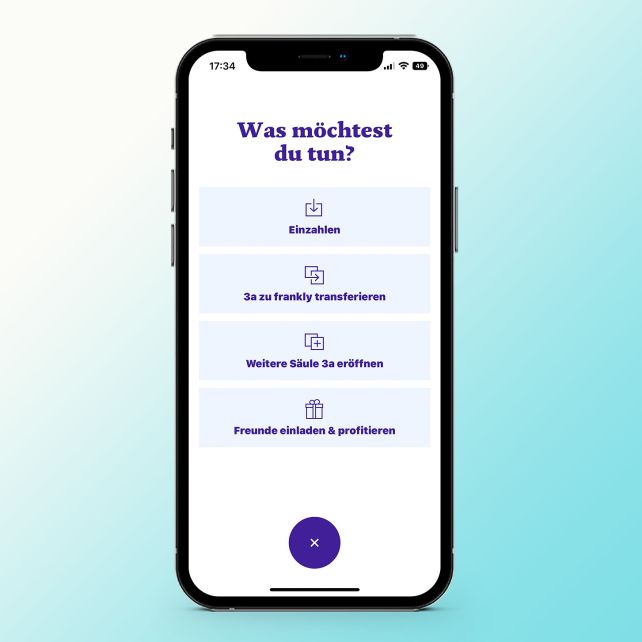 Die wichtigsten Aktionen sind via den + Button auf dem Homescreen verfügbar. So auch der Transfer einer 3. Säule bei einem anderen Anbieter